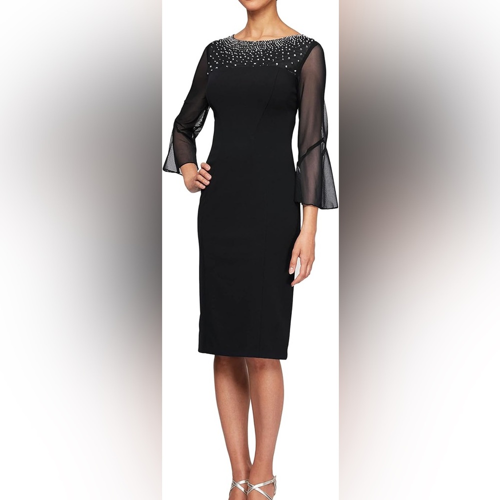 Alex Evenings Black Dress with Mesh Detail